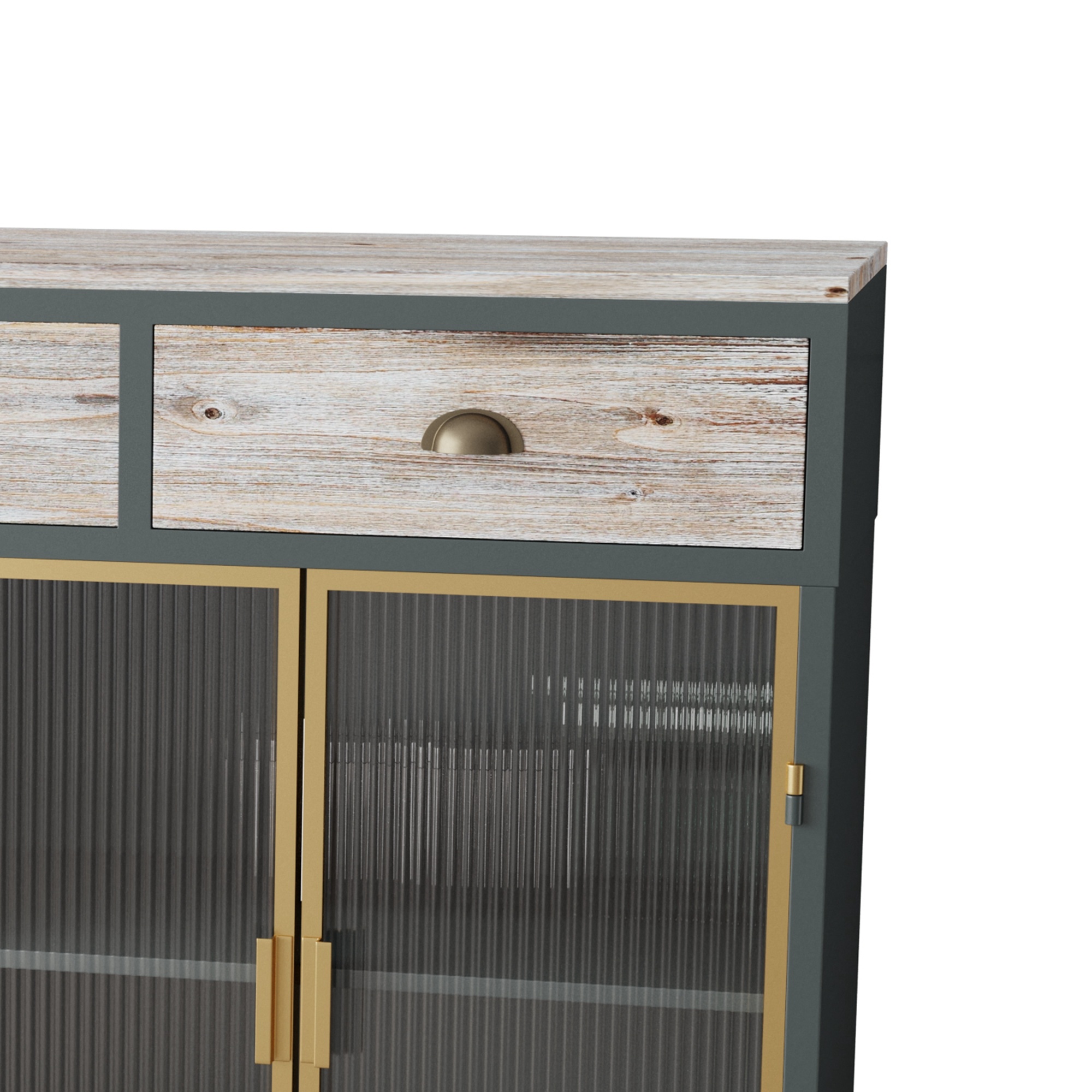 48" Wide 4 Glass Doors Modern Sideboard With 3 Top Drawers ...